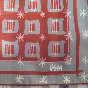100% SILK HAND ROLLED VERA GRAY & CRANBERRY 16" x 16" SCARF w/SNOWFLAKE DESIGN